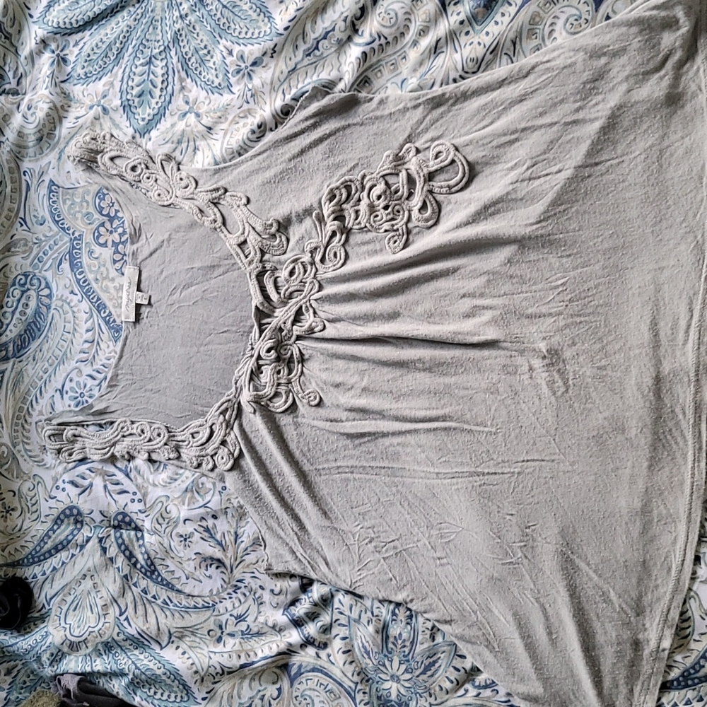 Mystree brand light sage raw edge top